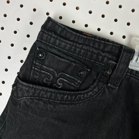 Rock Revival Steven Shorts Size‎ 44 Black Denim Flap Embroidered Gothic Street - Picture 5 of 7